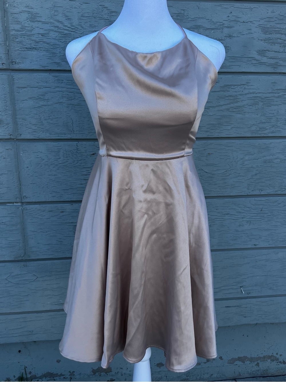 Elegant Satin Halter Mini Dress in Champagne